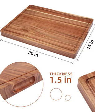 Acacia Houten Snijplank – Extra Dikke Butcher Block met Sapgeul en Handgrepen