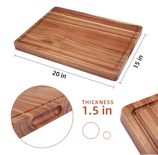 Acacia Houten Snijplank – Extra Dikke Butcher Block met Sapgeul en Handgrepen