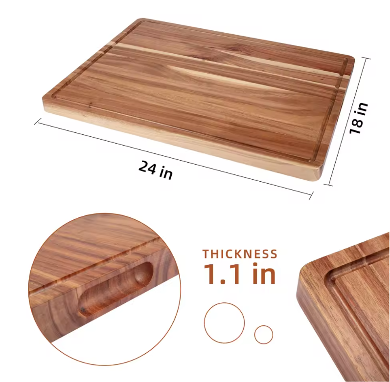 Acacia Houten Snijplank – Extra Dikke Butcher Block met Sapgeul en Handgrepen