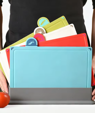 Set van 4 Kleurgecodeerde Snijplanken met Opbergstandaard – Antislip Keuken Hakborden