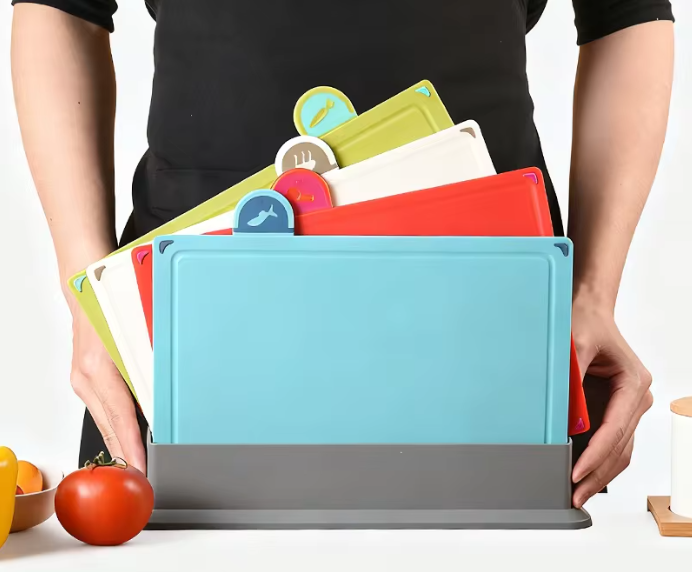 Set van 4 Kleurgecodeerde Snijplanken met Opbergstandaard – Antislip Keuken Hakborden
