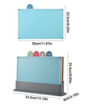 Set van 4 Kleurgecodeerde Snijplanken met Opbergstandaard – Antislip Keuken Hakborden