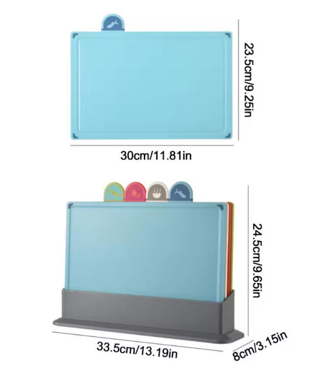 Set van 4 Kleurgecodeerde Snijplanken met Opbergstandaard – Antislip Keuken Hakborden