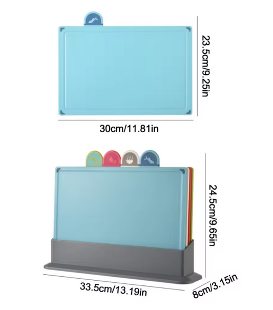 Set van 4 Kleurgecodeerde Snijplanken met Opbergstandaard – Antislip Keuken Hakborden