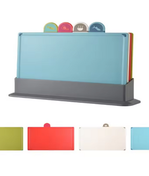 Set van 4 Kleurgecodeerde Snijplanken met Opbergstandaard – Antislip Keuken Hakborden