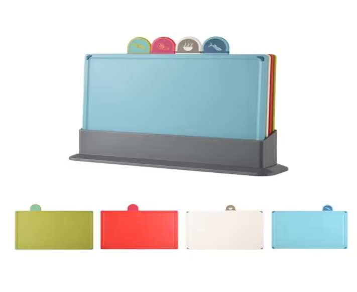 Set van 4 Kleurgecodeerde Snijplanken met Opbergstandaard – Antislip Keuken Hakborden