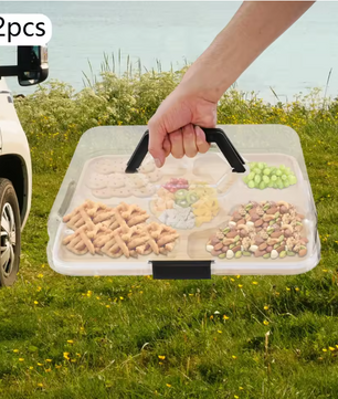 Set van 2 Charcuterie Planken met Deksel – Bamboe Snackplank met 5 Compartimenten