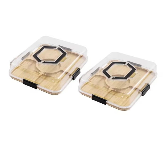 Set van 2 Charcuterie Planken met Deksel – Bamboe Snackplank met 5 Compartimenten
