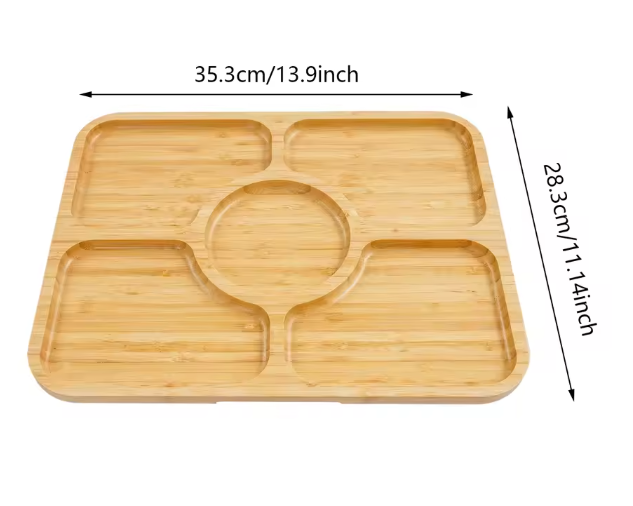Set van 2 Charcuterie Planken met Deksel – Bamboe Snackplank met 5 Compartimenten