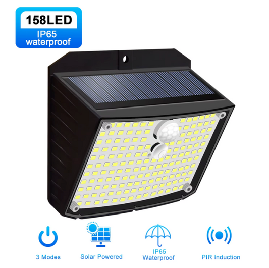 158 LED Zonne Wandlamp met Bewegingssensor – Waterdichte Buitenverlichting voor Tuin en Garage
