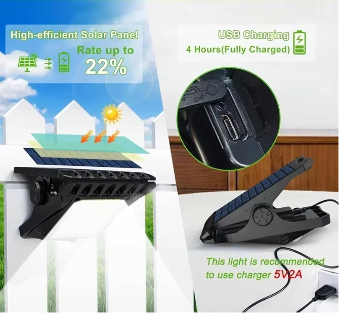 Solar Clip Lamp met Bewegingssensor – 58 LED Draadloze Hekverlichting voor Tuin en Patio