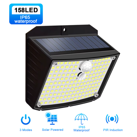 158 LED Solar Wandlamp met Bewegingssensor – Waterdichte Buitenverlichting voor Tuin en Garage