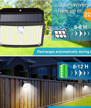 158 LED Solar Wandlamp met Bewegingssensor – Waterdichte Buitenverlichting voor Tuin en Garage