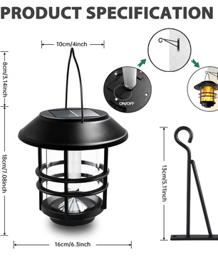 Solar Hangende Lantaarn met Flikkerende Vlam – Waterdichte Buitenlantaarn voor Tuin en Patio