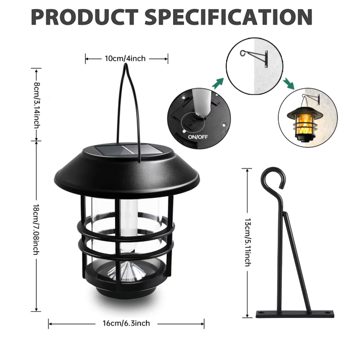 Solar Hangende Lantaarn met Flikkerende Vlam – Waterdichte Buitenlantaarn voor Tuin en Patio