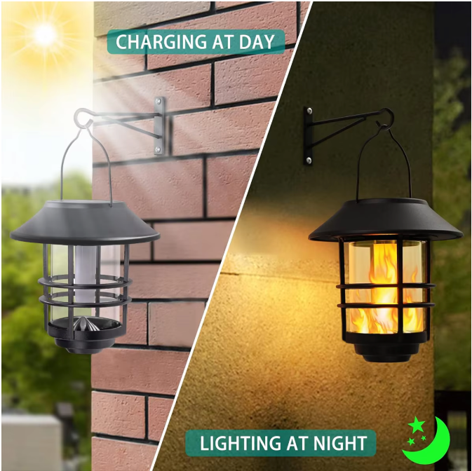 Solar Hangende Lantaarn met Flikkerende Vlam – Waterdichte Buitenlantaarn voor Tuin en Patio