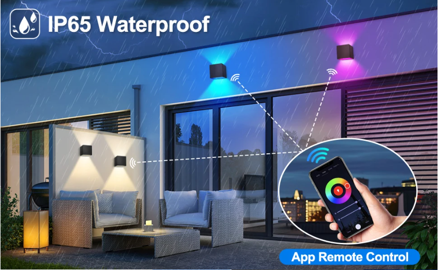 Smart LED Buitenwandlamp RGB+CCT – App en Spraakgestuurde Tuinverlichting met Instelbare Hoek