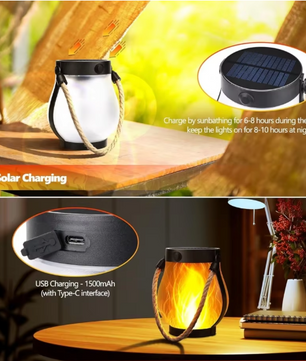 Solar Vlamlantaarn Hangend – Flikkerende LED Buitenlantaarn met USB en Zonne-energie
