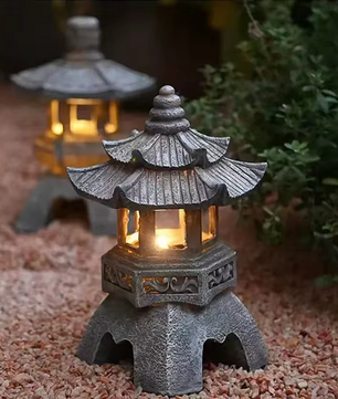 Solar Pagode Tuinlantaarn – Japanse LED Tuinlamp Standbeeld voor Balkon en Tuin