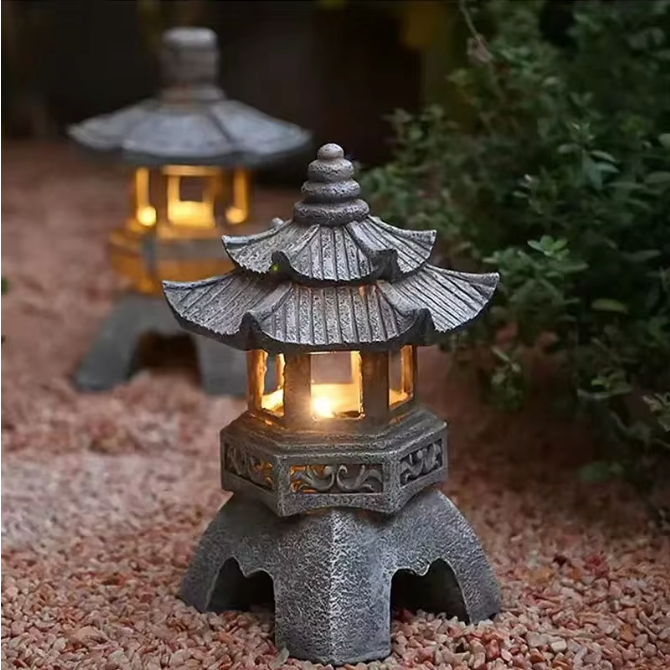 Solar Pagode Tuinlantaarn – Japanse LED Tuinlamp Standbeeld voor Balkon en Tuin