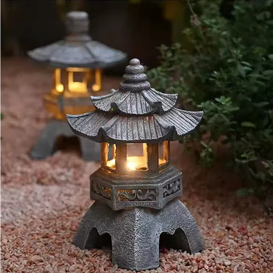 Solar Pagode Tuinlantaarn – Japanse LED Tuinlamp Standbeeld voor Balkon en Tuin
