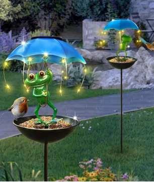 Solar Kikker Tuinlamp met Vogelvoeder – Decoratieve LED Tuinverlichting voor Pad en Gazon