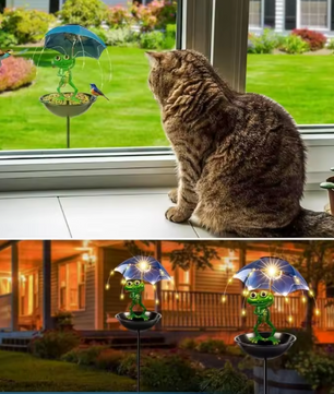 Solar Kikker Tuinlamp met Vogelvoeder – Decoratieve LED Tuinverlichting voor Pad en Gazon