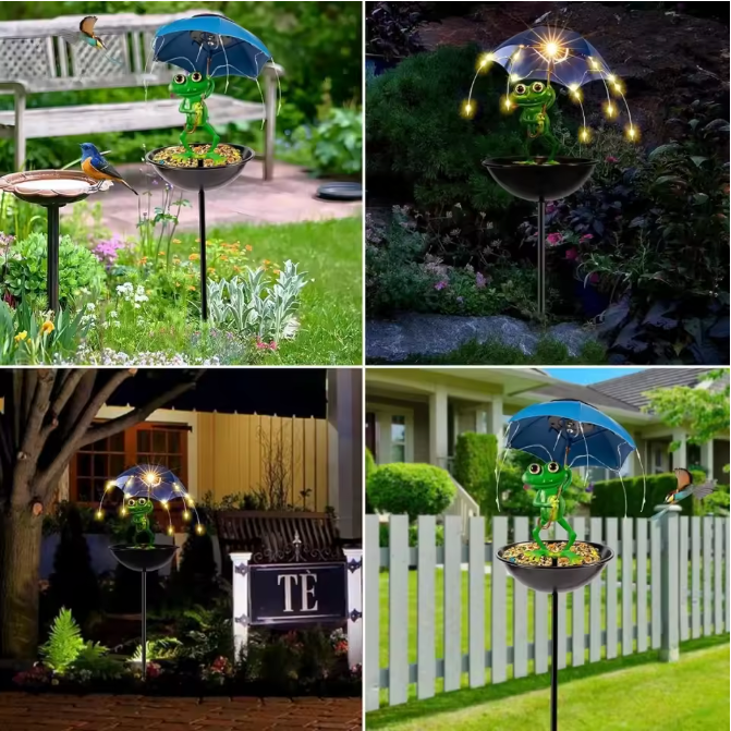 Solar Kikker Tuinlamp met Vogelvoeder – Decoratieve LED Tuinverlichting voor Pad en Gazon