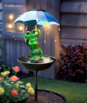 Solar Kikker Tuinlamp met Vogelvoeder – Decoratieve LED Tuinverlichting voor Pad en Gazon