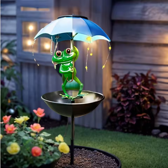 Solar Kikker Tuinlamp met Vogelvoeder – Decoratieve LED Tuinverlichting voor Pad en Gazon
