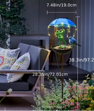 Solar Kikker Tuinlamp met Vogelvoeder – Decoratieve LED Tuinverlichting voor Pad en Gazon