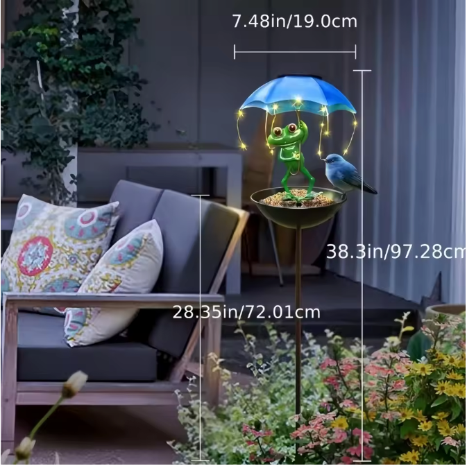 Solar Kikker Tuinlamp met Vogelvoeder – Decoratieve LED Tuinverlichting voor Pad en Gazon