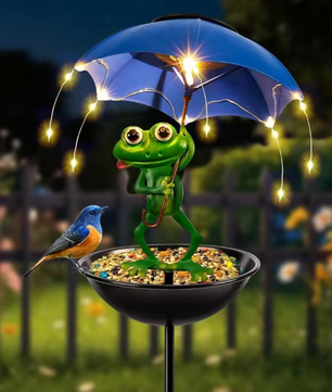 Solar Kikker Tuinlamp met Vogelvoeder – Decoratieve LED Tuinverlichting voor Pad en Gazon