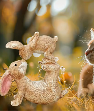 Hars Konijn Tuinbeeld met Kussen – Decoratief Bunny Standbeeld voor Tuin en Interieur