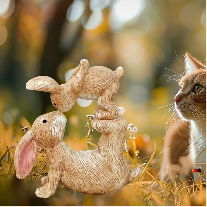 Hars Konijn Tuinbeeld met Kussen – Decoratief Bunny Standbeeld voor Tuin en Interieur