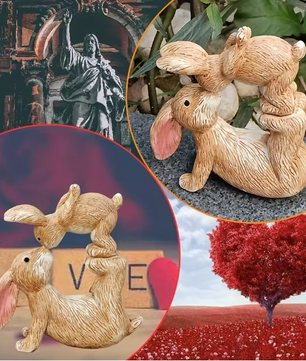 Hars Konijn Tuinbeeld met Kussen – Decoratief Bunny Standbeeld voor Tuin en Interieur