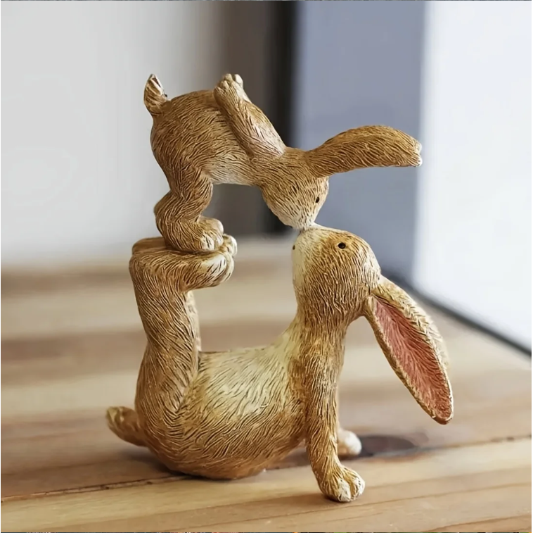 Hars Konijn Tuinbeeld met Kussen – Decoratief Bunny Standbeeld voor Tuin en Interieur