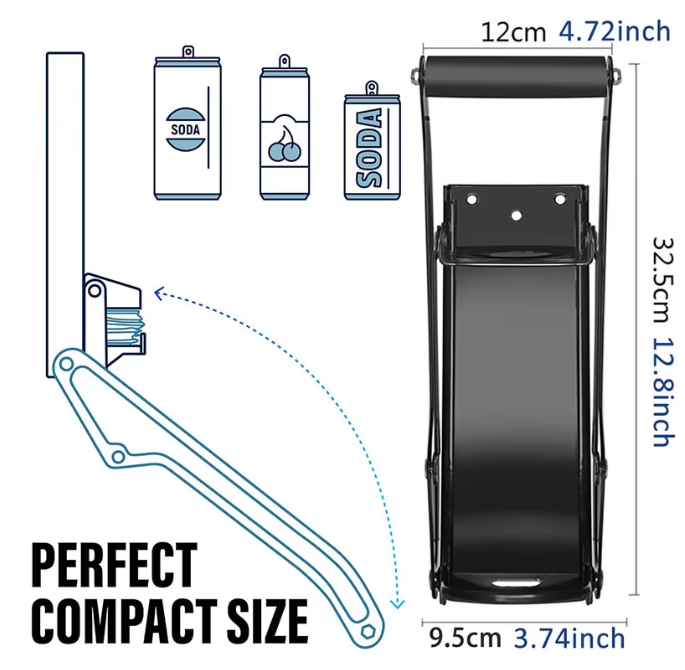 Metalen Blikjesbreker 16oz – Wandgemonteerde Blikpers met Flesopener