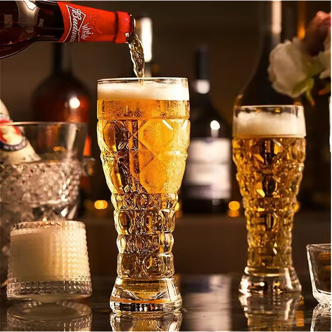 Bierglas met Handvat 330ml / 500ml – Gesneden Glas voor Bier en Dranken