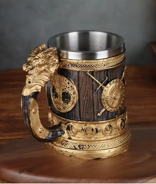 Retro Draak Drinkbeker – RVS Isolatiebeker met Gouden Vleugeldraak Ontwerp