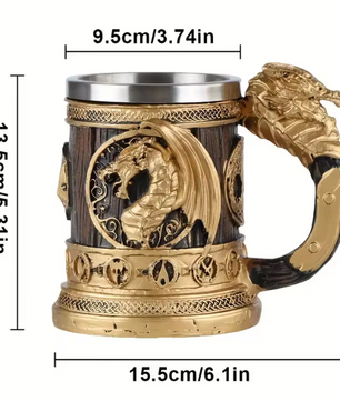 Retro Draak Drinkbeker – RVS Isolatiebeker met Gouden Vleugeldraak Ontwerp