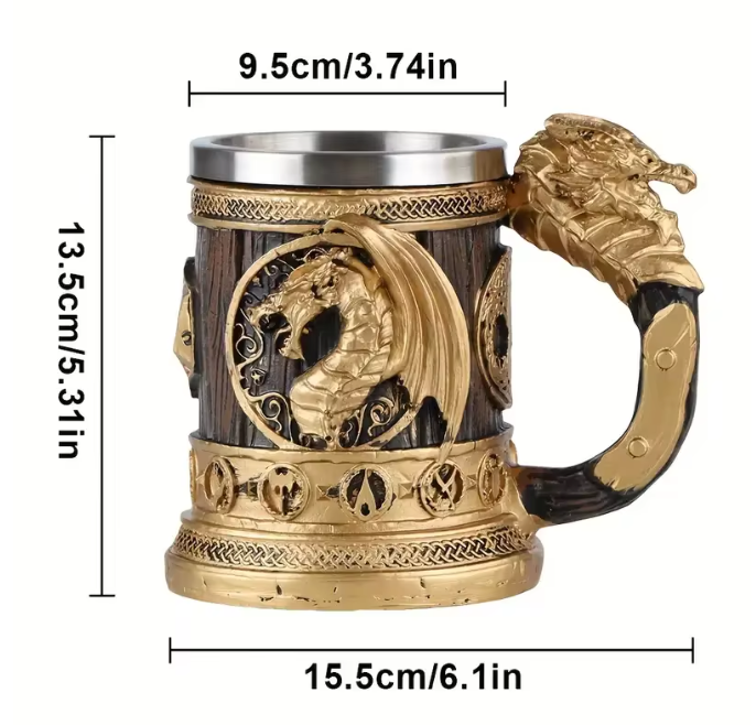 Retro Draak Drinkbeker – RVS Isolatiebeker met Gouden Vleugeldraak Ontwerp