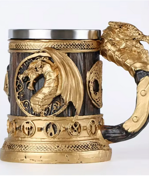 Retro Draak Drinkbeker – RVS Isolatiebeker met Gouden Vleugeldraak Ontwerp