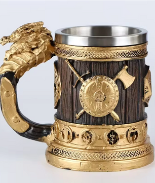 Retro Draak Drinkbeker – RVS Isolatiebeker met Gouden Vleugeldraak Ontwerp