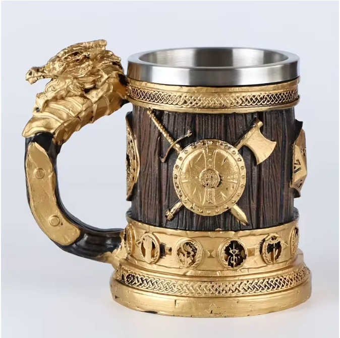 Retro Draak Drinkbeker – RVS Isolatiebeker met Gouden Vleugeldraak Ontwerp