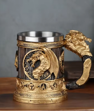 Retro Draak Drinkbeker – RVS Isolatiebeker met Gouden Vleugeldraak Ontwerp