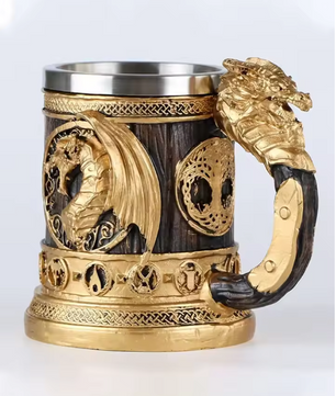 Retro Draak Drinkbeker – RVS Isolatiebeker met Gouden Vleugeldraak Ontwerp