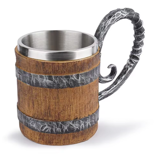 Viking Biermok Houten Vat Stijl – RVS Dubbelwandige Drinkbeker