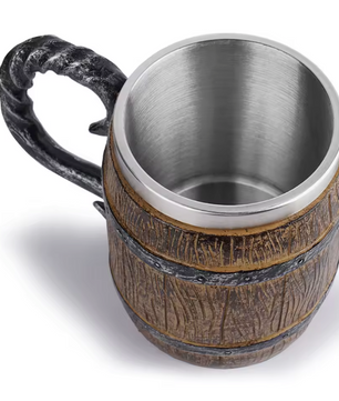 Viking Biermok Houten Vat Stijl – RVS Dubbelwandige Drinkbeker