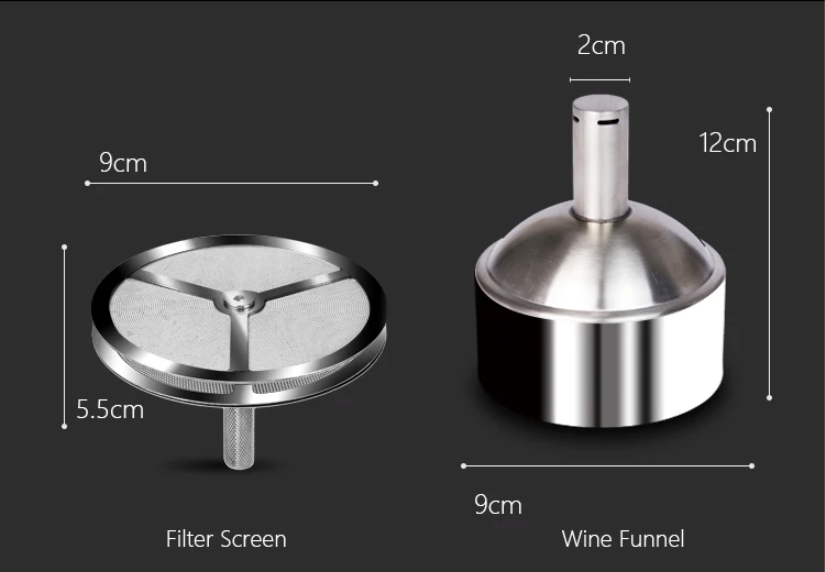 RVS Wijn Beluchter Trechter met Sedimentfilter – Wijnschenker met Zeef
